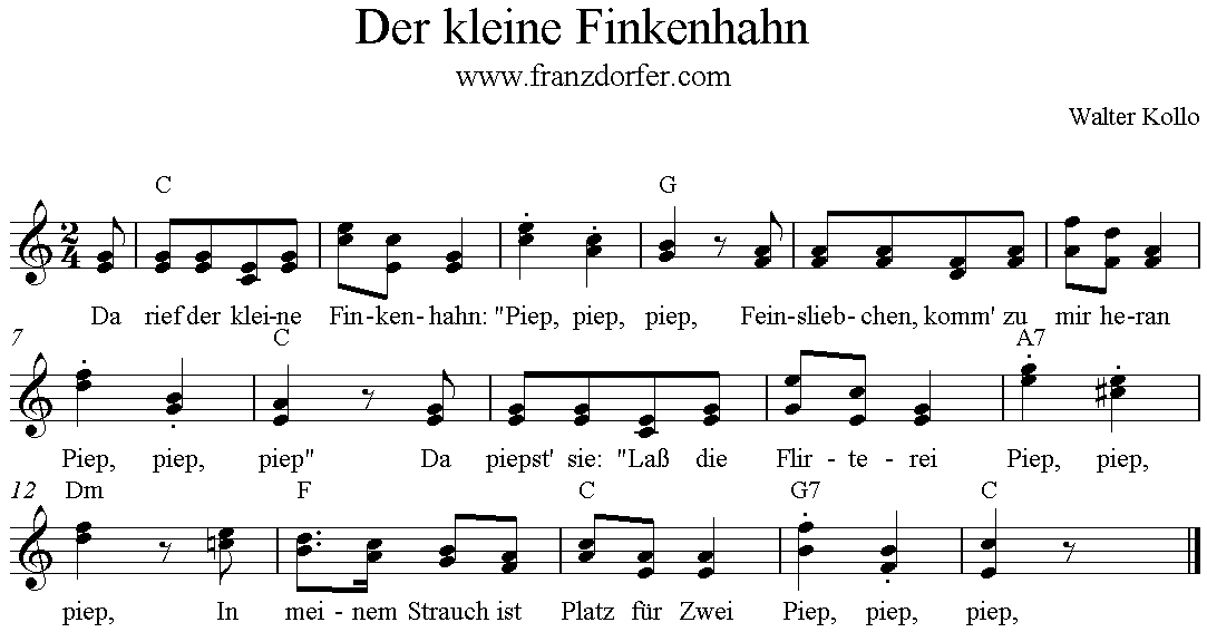 Noten Der kleine Finkenhahn